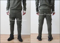 mens low drop crotch knee quilted olive cargo sweatpant joggers skinny fit