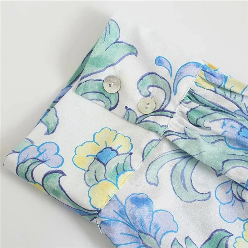 

Za 2021 Blue Shirt Dress Woman Summer Elegant Long Dress Women Fashion Vintage Print Belt Midi V Neck Beach Casual Women's Dress