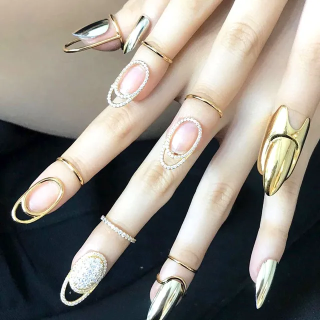 Geometric Fingertip Rings for Women Silver Color Nail Rings