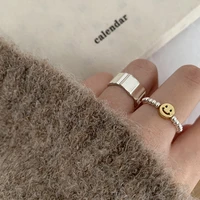 boho smiley face rings for women stainless steel couple fashion simple geometric punk finger ring beach accessories jewelry gift