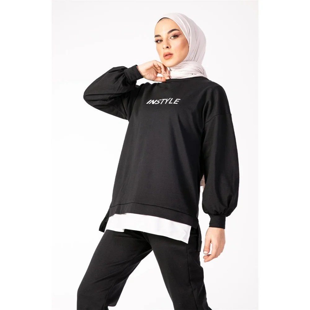 Printed Balloon Sleeve Double Suit Stylish Trend Fashion Islamic  Muslim tops Muslim sets Tunic women Abayas Modest tops Muslim