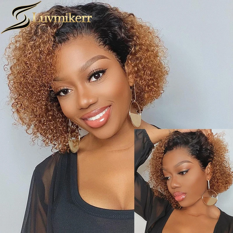 

Afro Kinky Curly Short Bob Ombre Brown Pixie Cut 13x4 Hd Lace Frontal Wig Human Hair Glueless Black Women Transpare Front Wig