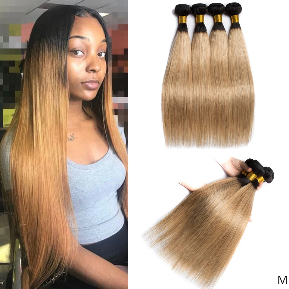 Ombre Blonde Bundles Deal T1b27 Straight Human Hair Brazilian Weave Extension Maxine non-Remy | Шиньоны и парики