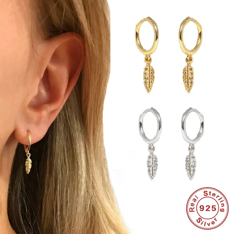 

AIDE Feather Tassel Pendant Hoop Earrings 925 Sterling Silver Earrings For Women Silver Jewelry Earings Pendientes kolczyki