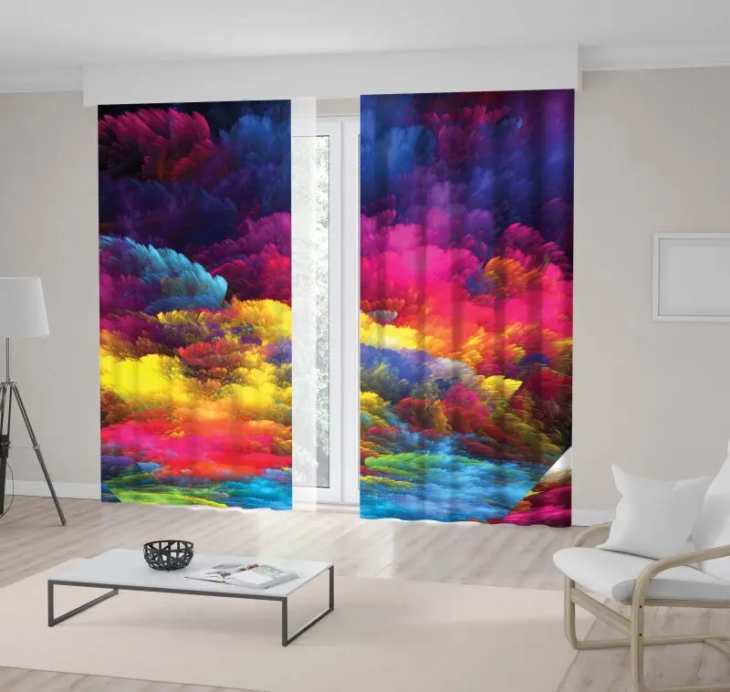 

Curtain Colorful Artwork Abstract Clouds Sky Galaxy Paint Strokes Imaginative Fantasy World Blue Pink Yellow Green