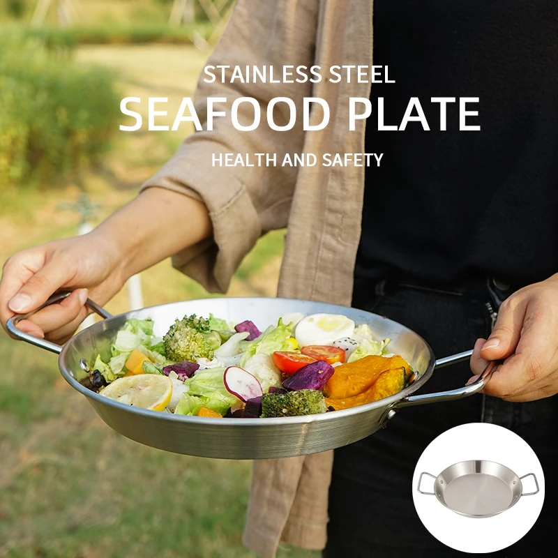 

Outdoor Grill Cooking Pan Stainless Steel Seafood Pot BBQ Picnic Portable Frying Tray