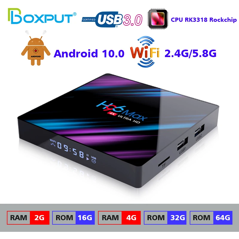

H96 Max TV Box RK3318 Android 10 TVBOX Dual Wifi 2.4G 5.8G 4K HD YouTube Media Player 4G 64GB Netflix Set Top TvBox H96 Max