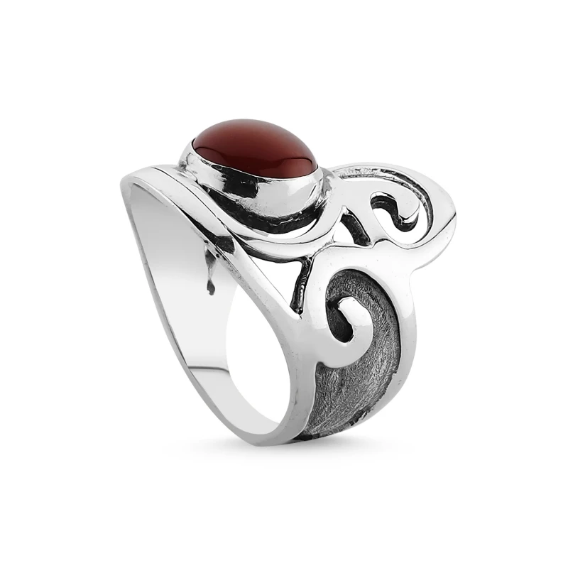 

Silver 925 Sterling Red Agate Stone Handwork Ring