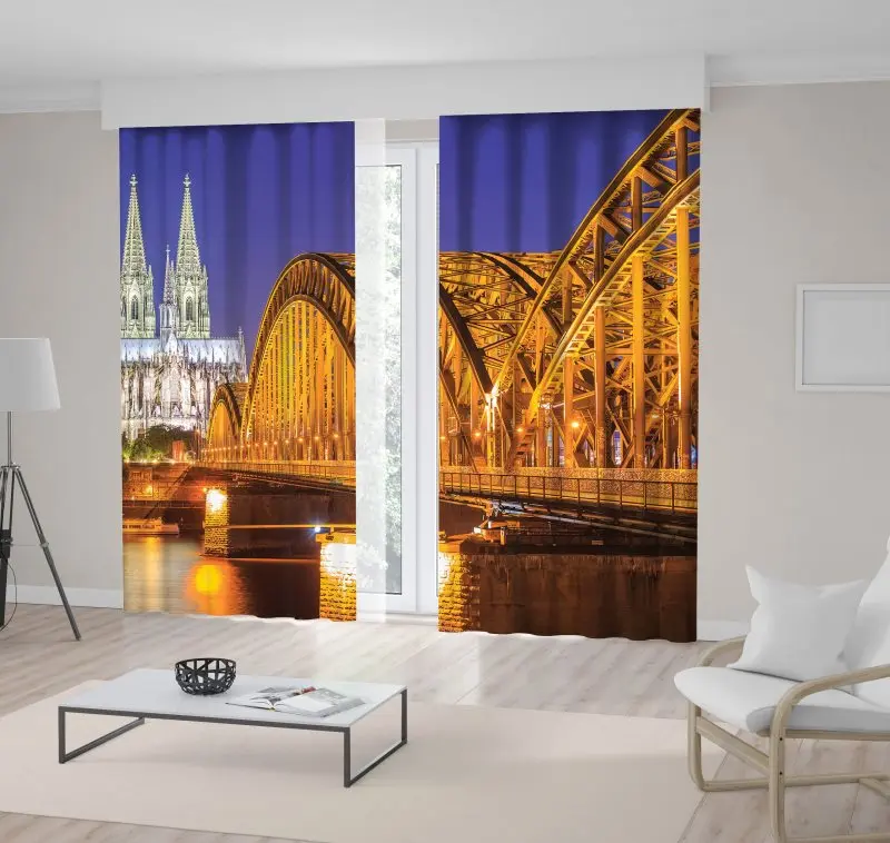 

Curtain Cologne Cathedral and Hohenzollern Bridge over the Rhine River, Cologne, Germany Navy Blue Gold