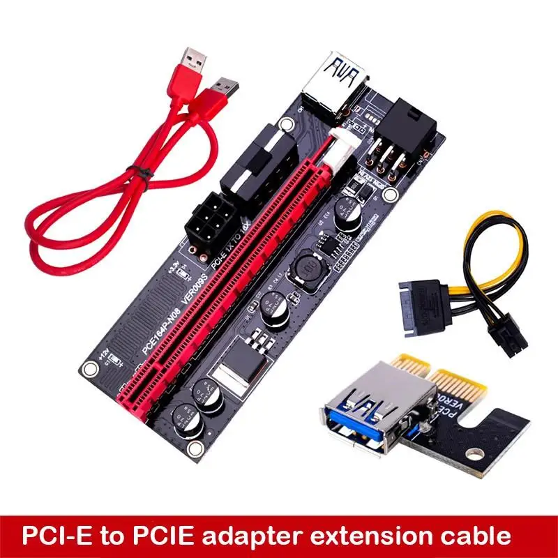 

6Pcs Newest USB 3.0 PCI-E Riser VER 009S Express 1X 4x 8x 16x Extender Riser Adapter Card VER009 SATA 15pin to 6 pin Power Cable