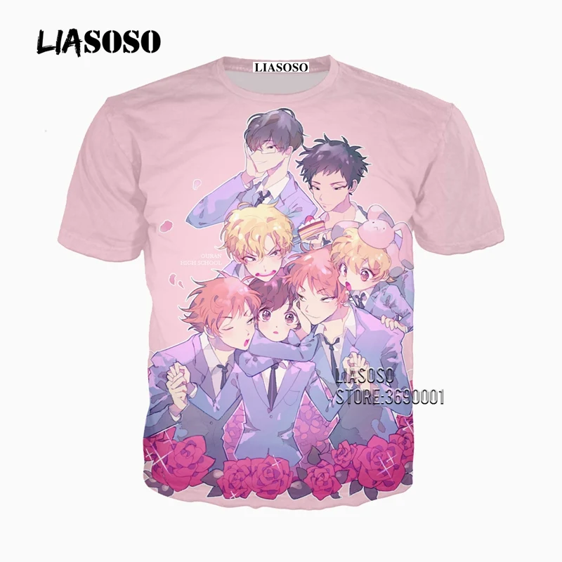 LIASOSO 3D Print Unisex Anime Ouran High School Host Club Haruhi Tshirt Summer T-shirt Pullover Short Sleeve Streetwear X2620 | Мужская