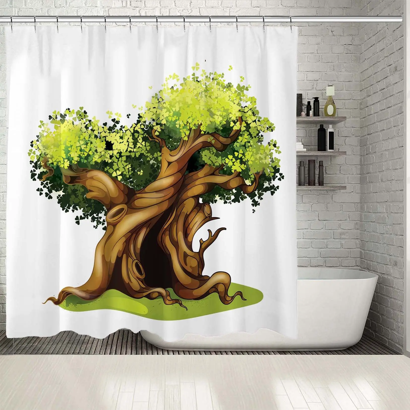 Занавеска для душа с изображением дуба из мультфильма волшебное дерево лес