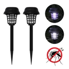 Лампа-ловушка для комаров на солнечной батарее, круглая уличная лампа-ловушка для насекомых с белым светом, ультрафиолетовая лампа для комаров с защитой от дождя