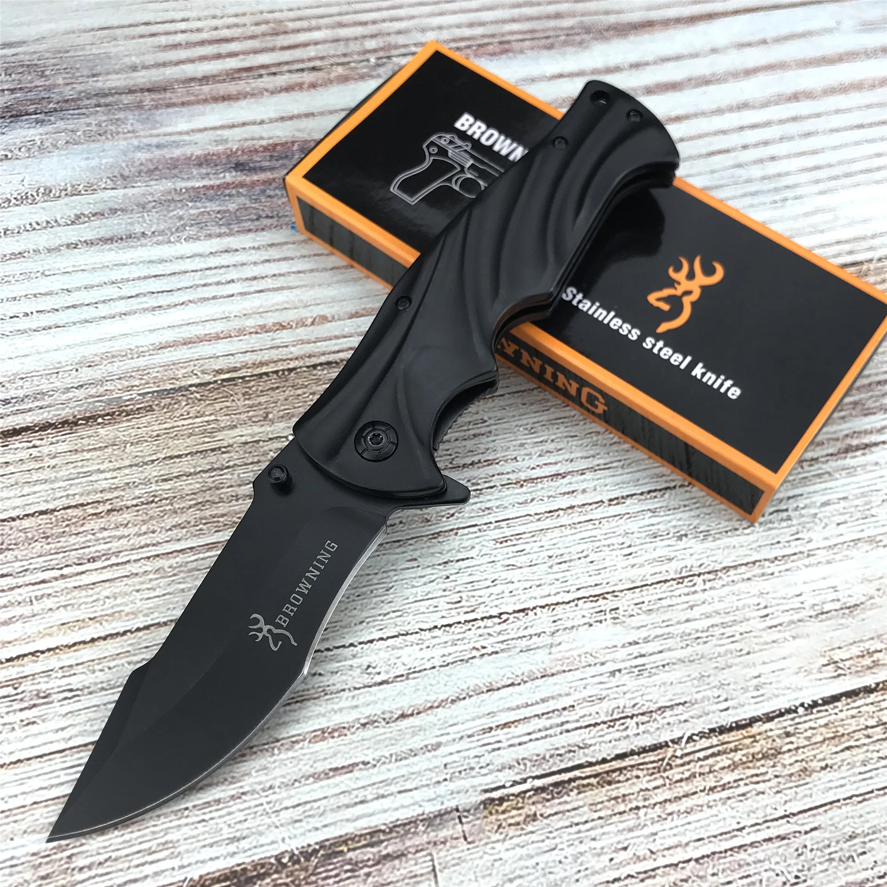 

Browning Pocket Folding Knife All Black Cool 58HRC Hardness Tactical Knife Survival Hunting Camping EDC Tools with Original Box