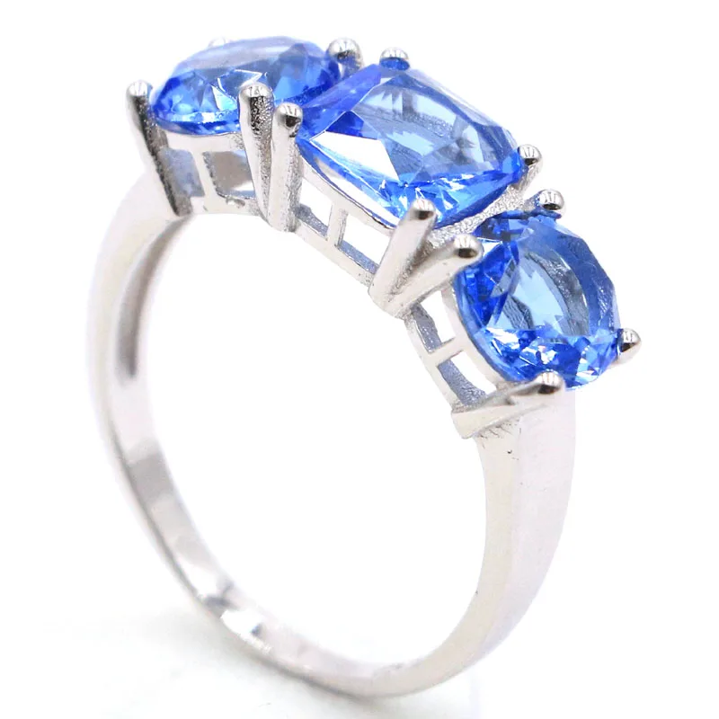 

20x7mm Jazaz Lovely Cute 3.1g Created Violet Tanzanite Aquamarine For Girls Briday Gift Real 925 Solid Sterling Silver Rings