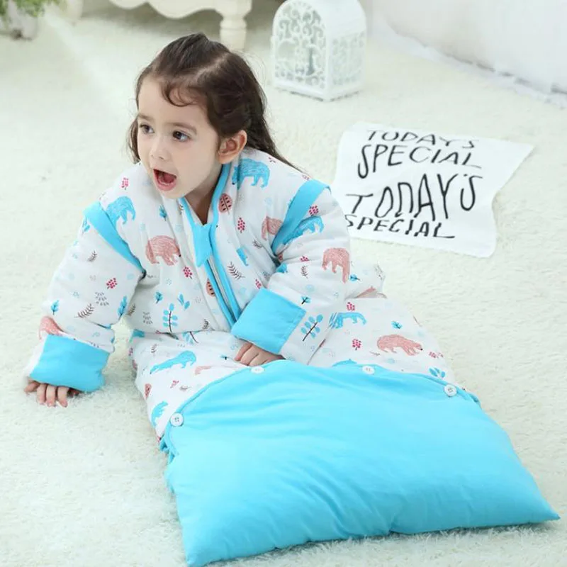 Синий и розовый большой детский спальный мешок из хлопка шерсти с защитой от