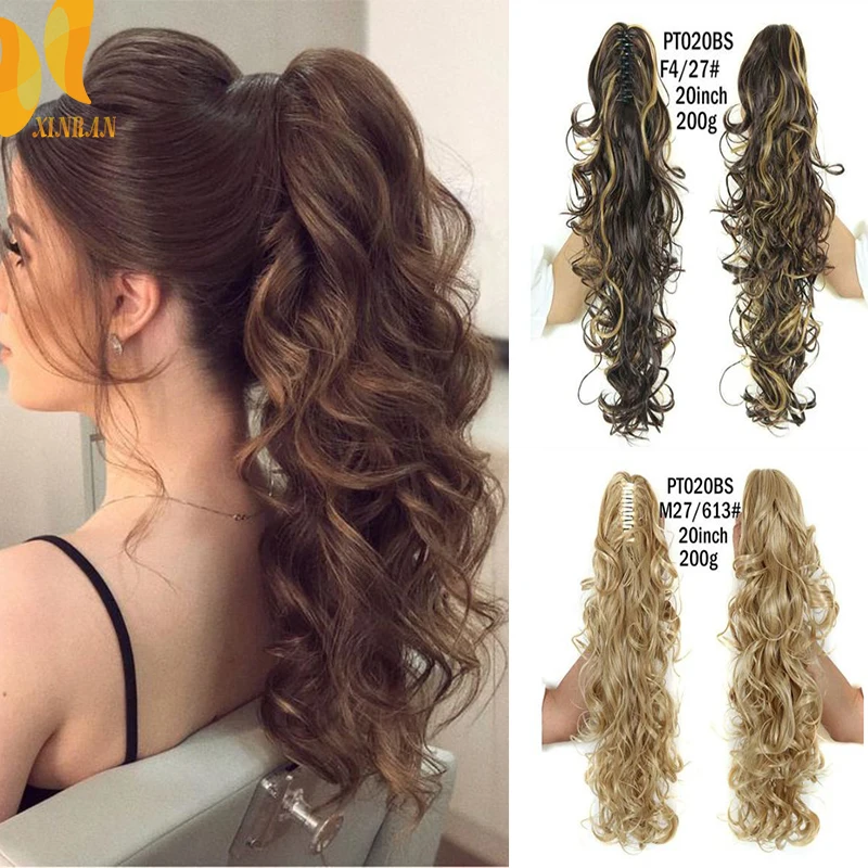 XINRAN Long Thick Wave Ponytail Extension Claw Clip Wavy Extensions Synthetic Fiber In Hair For Women | Шиньоны и парики
