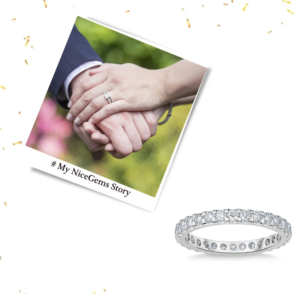 NiceGems, Платиновое кольцо вечности, круглый бриллиант, 1,00 ctw, Муассанит, обручальное кольцо, кольцо вечности, обручальное кольцо VVS1