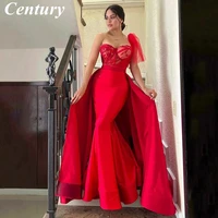 century red mermaid evening dress with detachable trail formal party gown beading prom dress lace women prom dress robe soiree