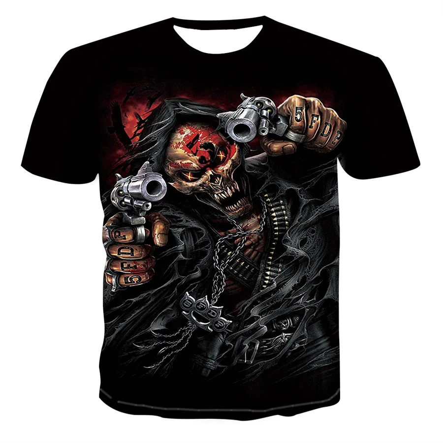 

2022 Summer European and American youth new Skeleton Devil short sleeve collarless casual pullover sport 3DT Adult T-shirt
