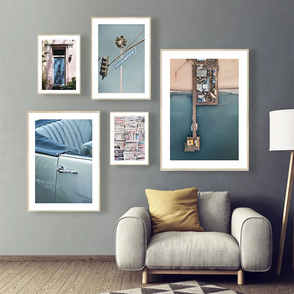 

Blue Classic Car Door Hollywood Traffic Light Posters Prints Decor Wall Art Canvas Painting Nordic Wall Pictures For Living Room