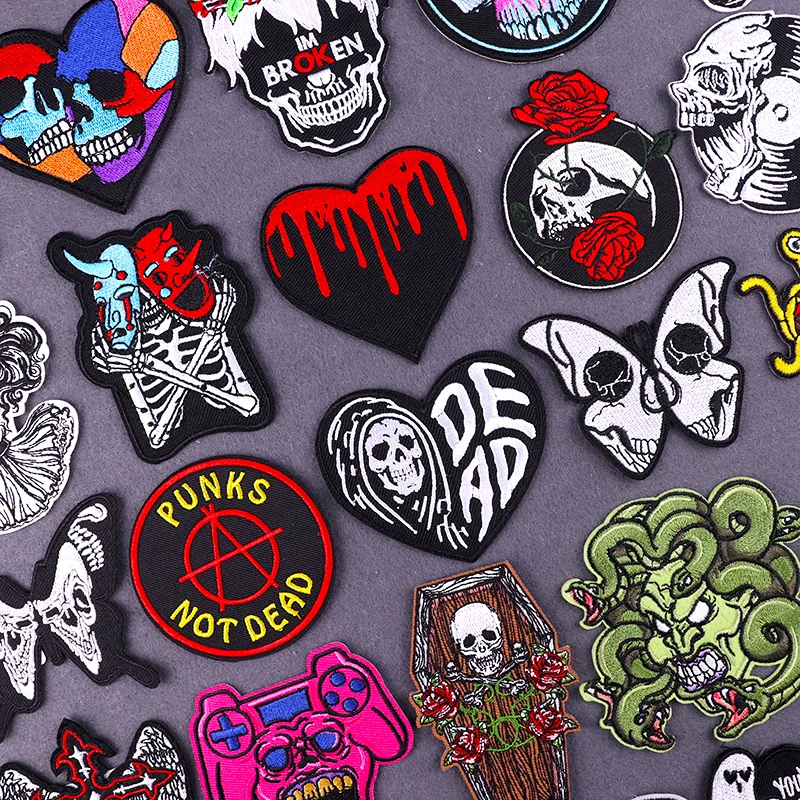 Патч с черепом в стиле панк вышитые патчи на одежду страшные технические для