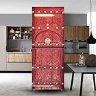 Красная деревянная дверь, дверь холодильника, обои-покрытие, возобновляемые водонепроницаемые самоклеящиеся настенные Стикеры, кухонные наклейки для мебели