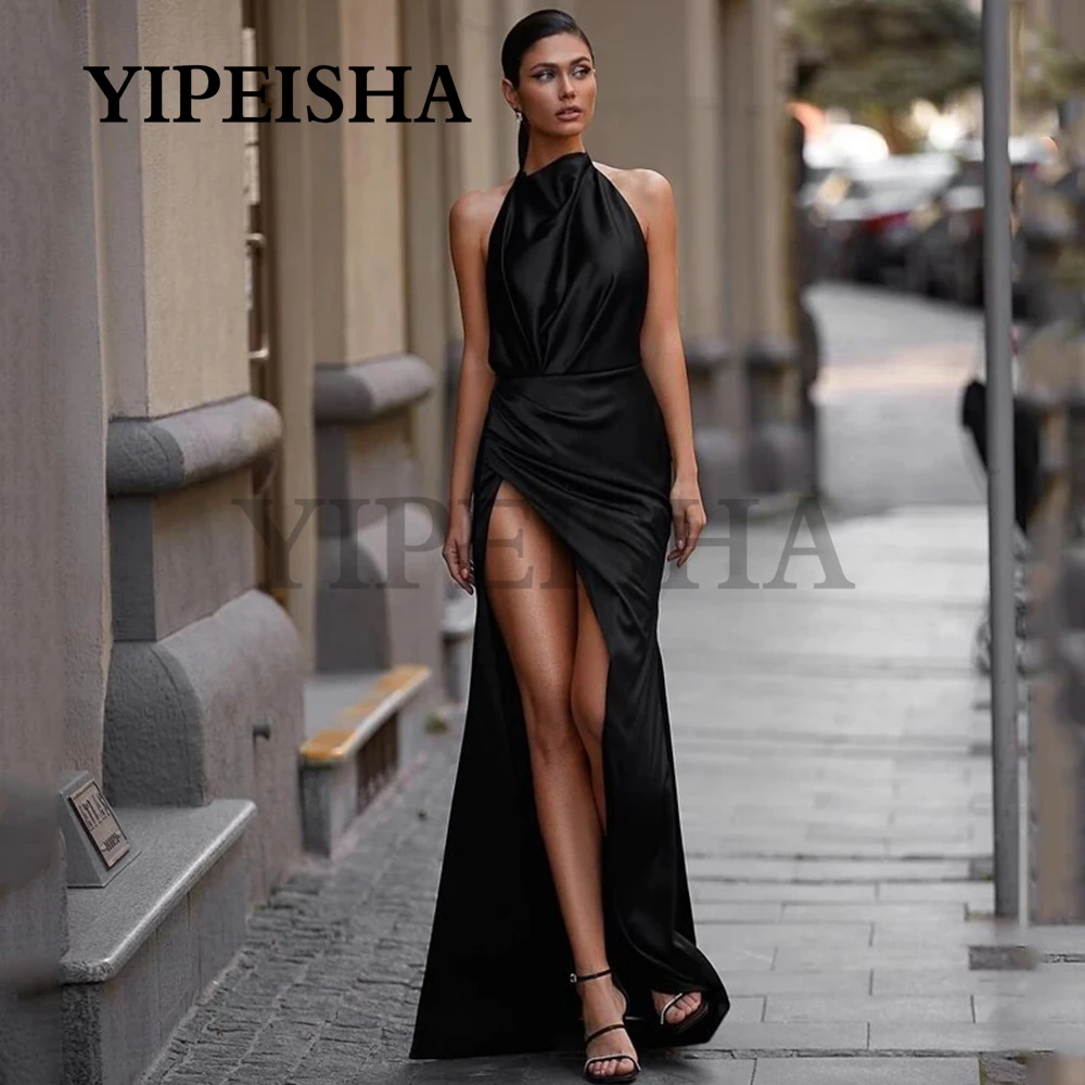 Женское атласное вечернее платье без рукавов с лямкой на шее | Свадьбы и