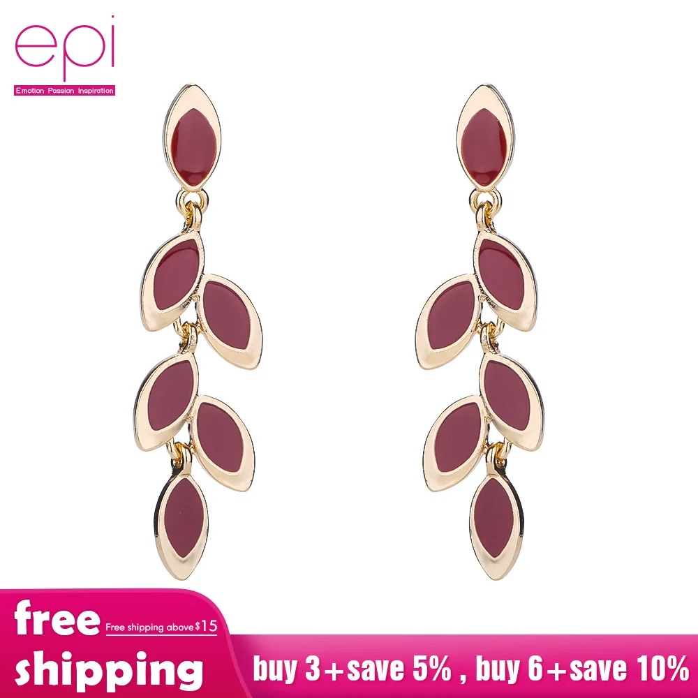 EPI Роскошные бордовые винно красные длинные серьги капли в геометрическом стиле