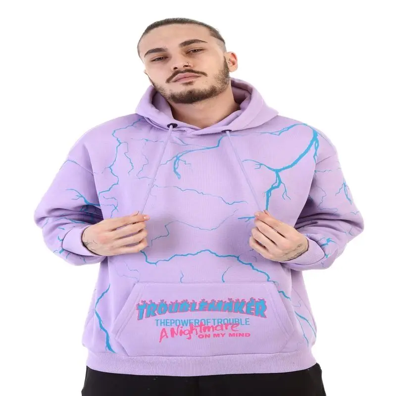

2021 Autumn Winter New Hooded Hoodies Men Thick 900g Fabric Comfortable Quality Lightning Texture Pullovers Oversize Brand