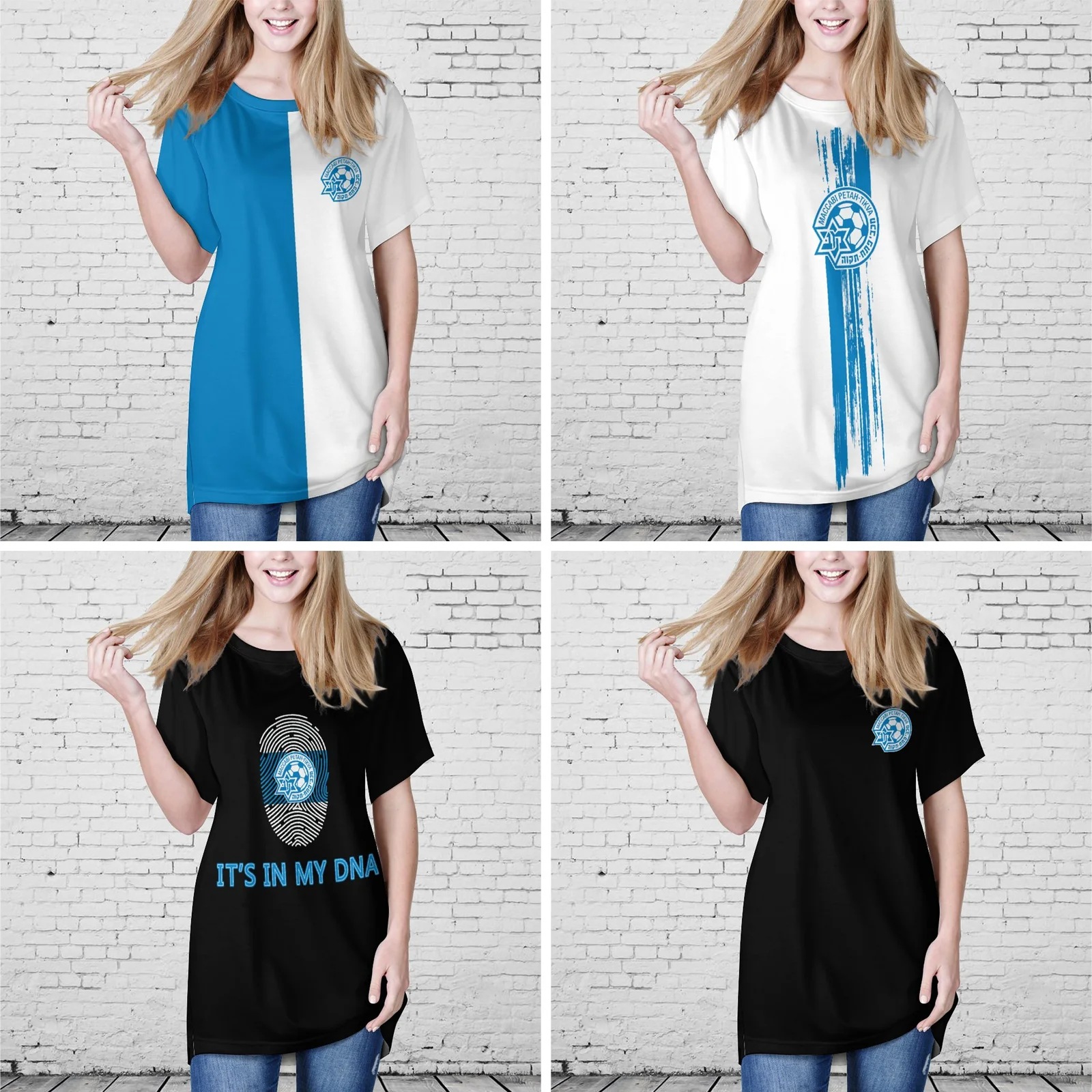 

Израиль Maccabi Petah Tikva Fc женские летние топы с коротким рукавом круглым вырезом Женская длинная футболка