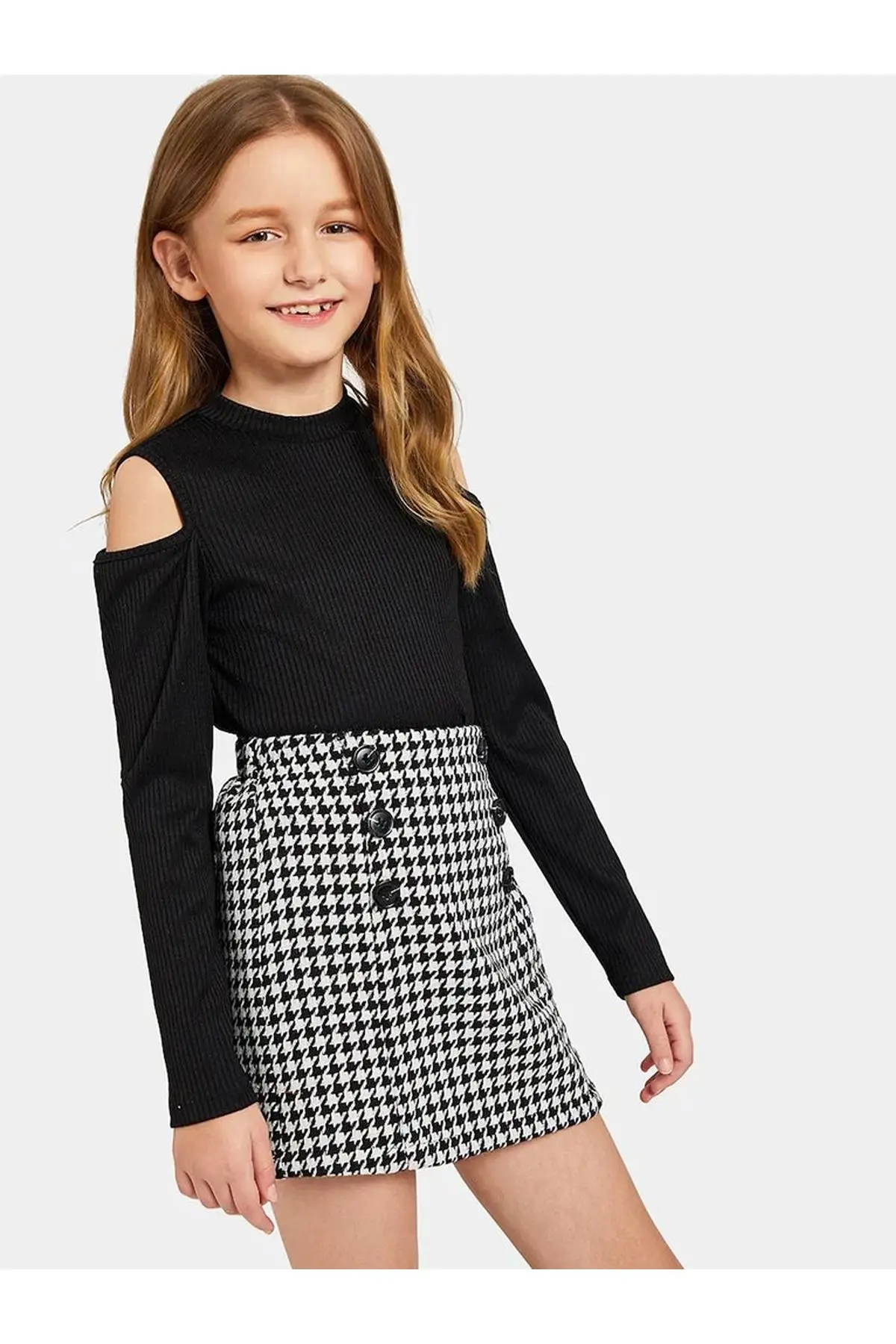 Черный сезонный костюм с юбкой для девочек|Комплекты одежды девочек| |