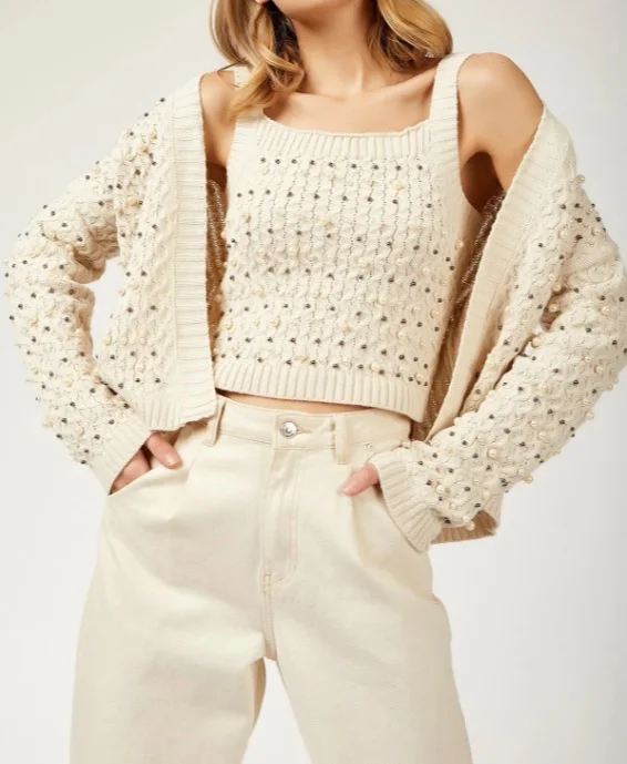 Перламутровый трикотажный комплект спортивный кардиган модный весна лето осень