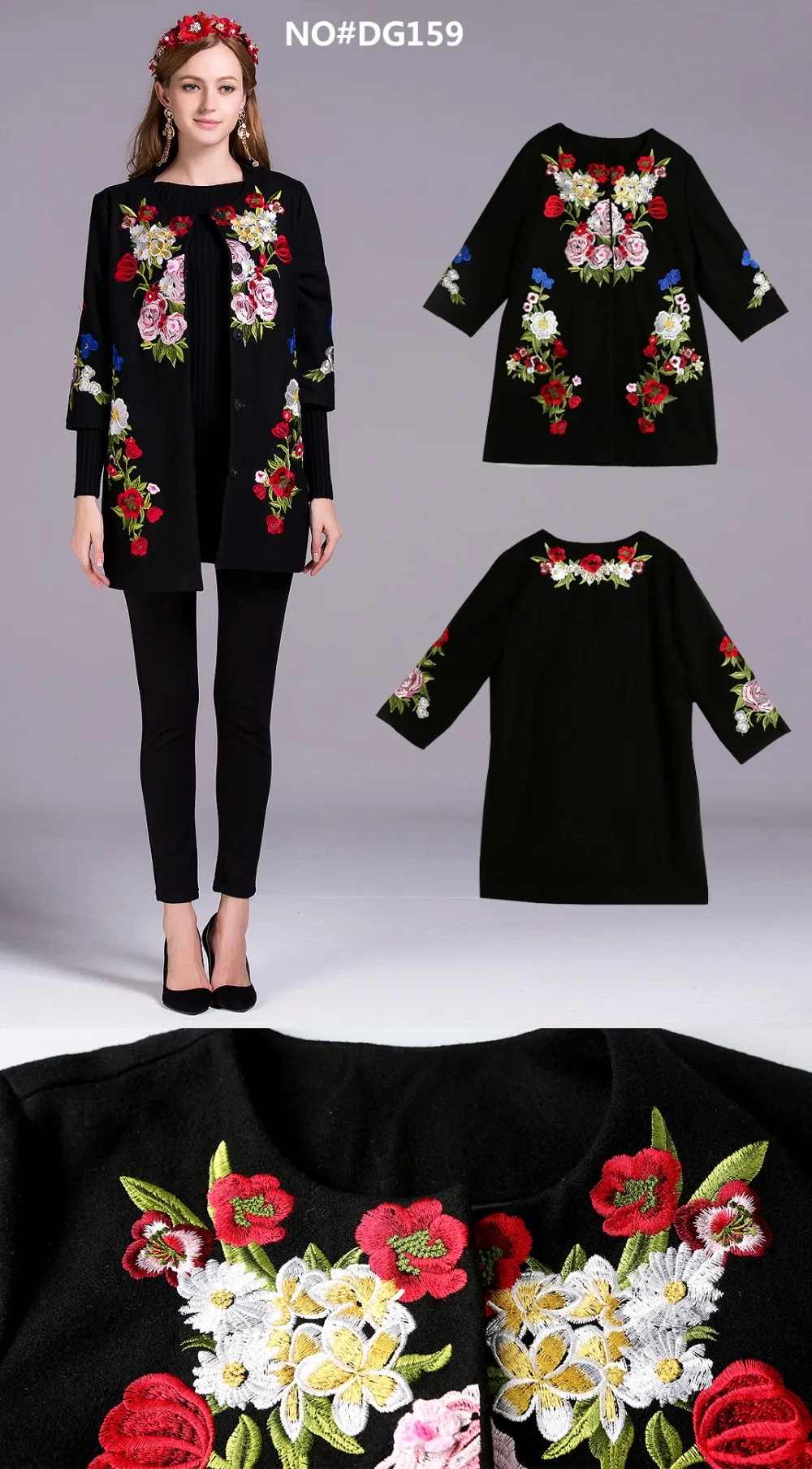 Осень, Женское пальто, модное, подиум, с принтом кактуса, 3XL, Тренч, элегантное, женское, с длинным рукавом, большое, шерстяное, с вышивкой, пальто