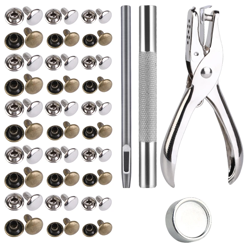 

TLKKUE Leather Snap Fastener Kit Punch Rod Puncher Combination Leather Hand-Made Tool Entry-Level Tools