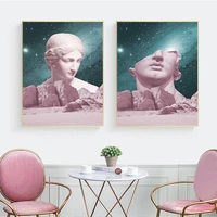surrealism pink statue starry sky canvas painting abstract night sky art poster and print for living room wall art home decor