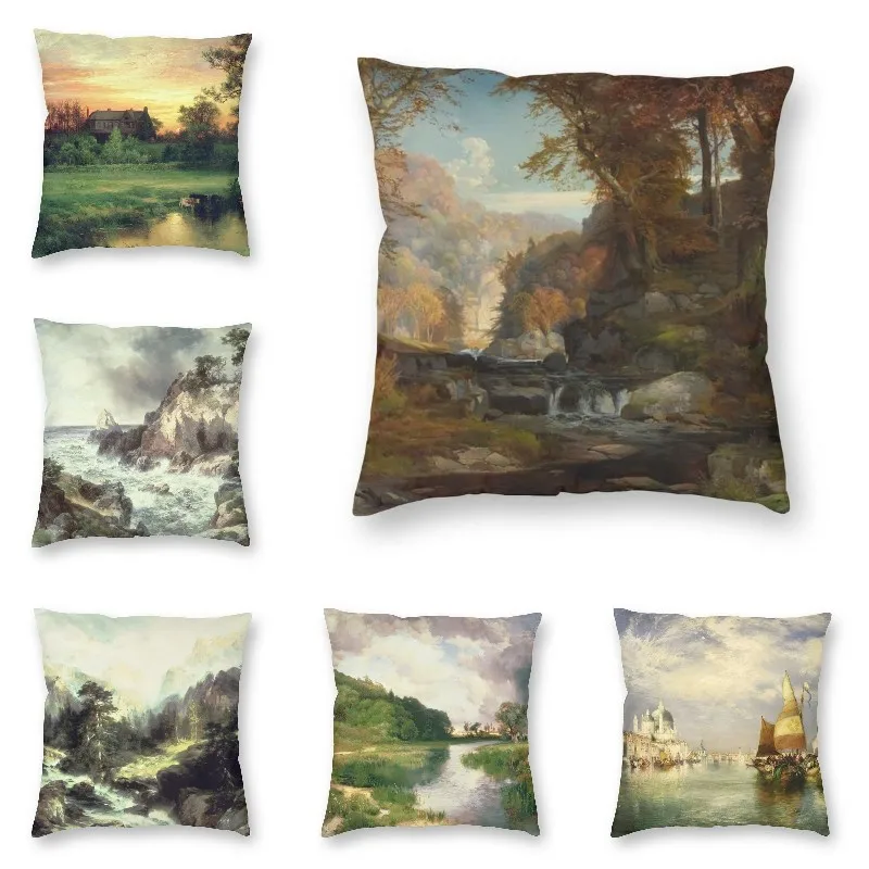 

Nordic Thomas Moran A Scene On The Tohickon Creek Sofa Cushion Cover Soft Landscape Painting Throw Pillow Case Home Decorative
