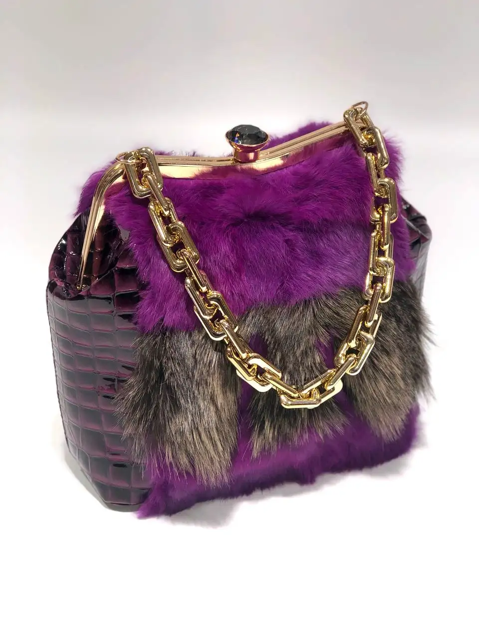 Copoint Real Rabbit Fur Handbag High Quality 2021 Fashion Tote Bag With Metal Frame