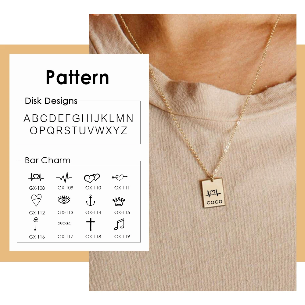 

SUNIBI Personality pattern 316L Stainless Steel Necklace Female Pendant Necklace Square Pendant Masquerade Chain Choker Jewelry
