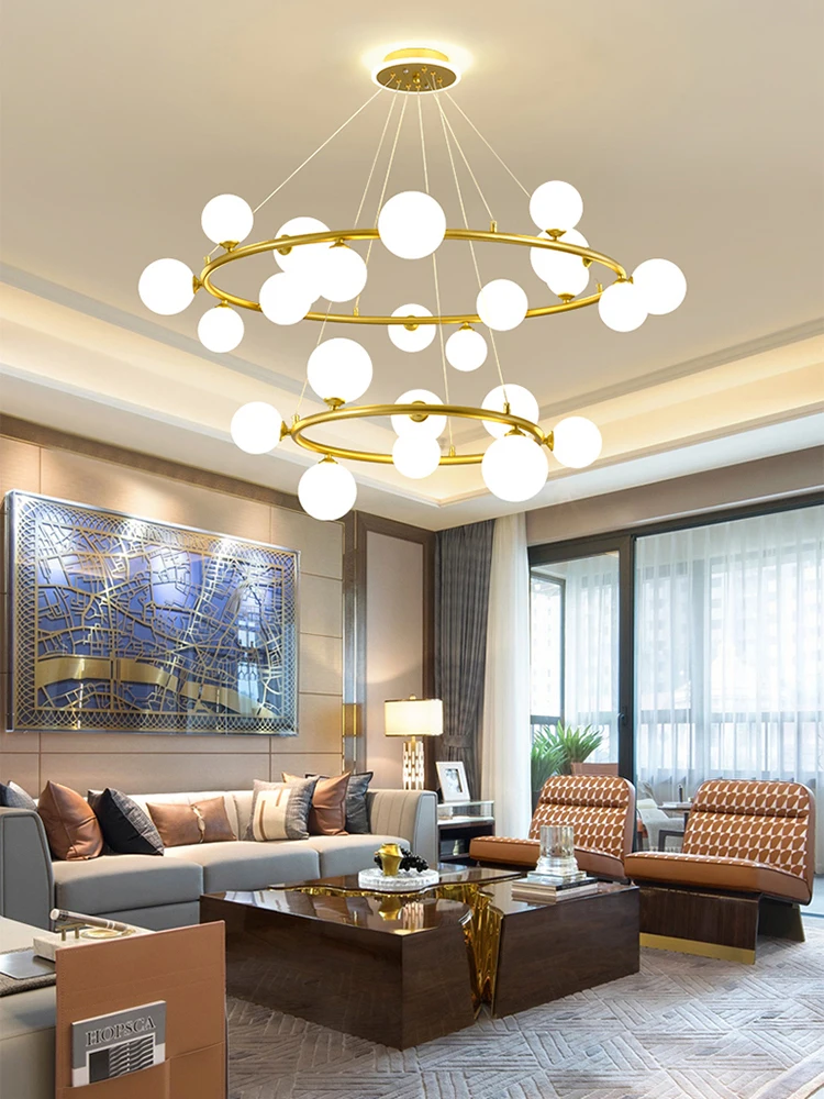 Living Room Ring Chandelier Nordic Glass Ball Ceiling Hanging Lamp For Hall Loft Vvilla Bedroom Dining Kitchen Golden Home Decor |