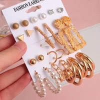 fashion pearl hoop earrings set for women vintage geometric gold metal hanging earrings 2021 trend bosomate female jewellery