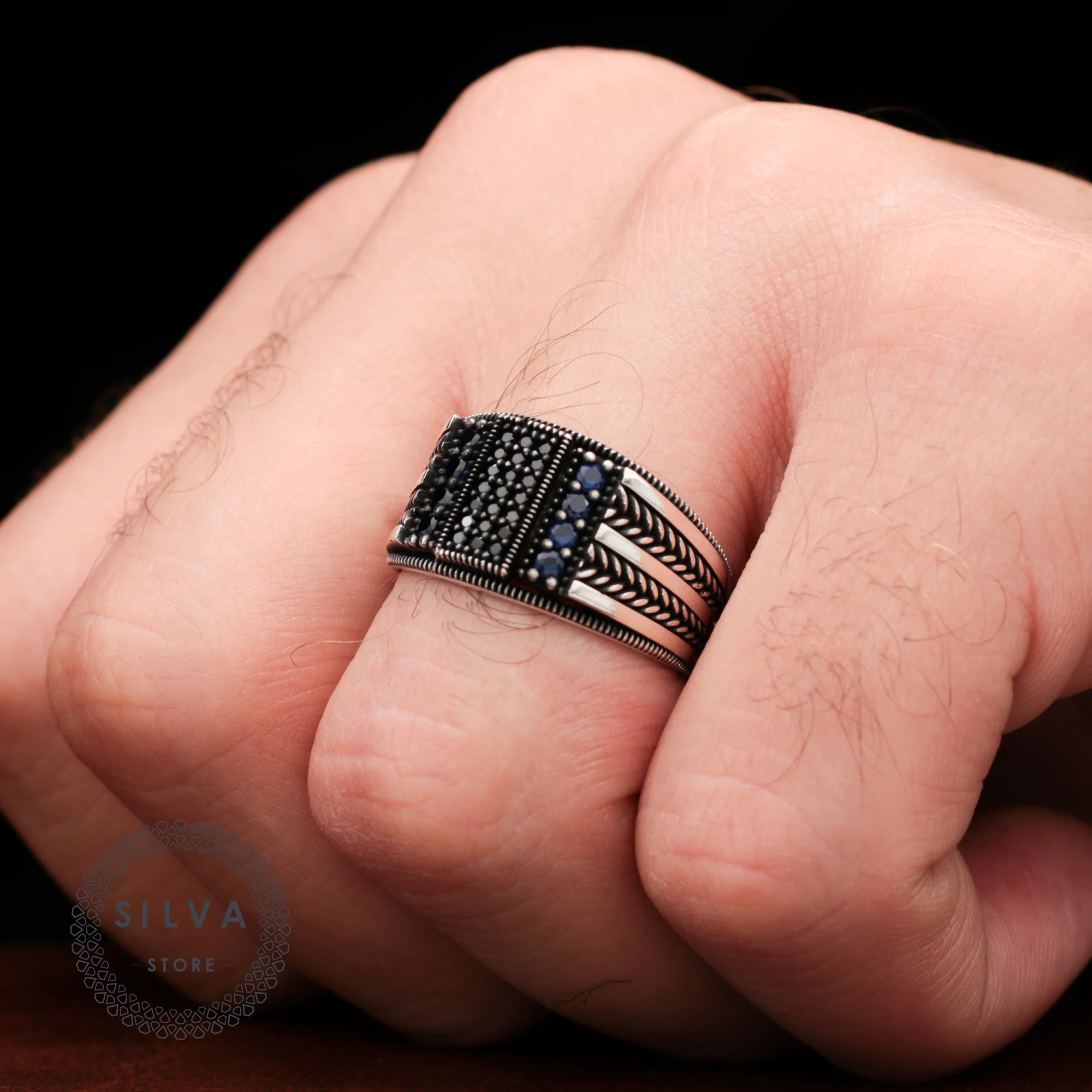 

Original 925 Silver Men's Ring. Man Jewellery Ring With Zircon Stones