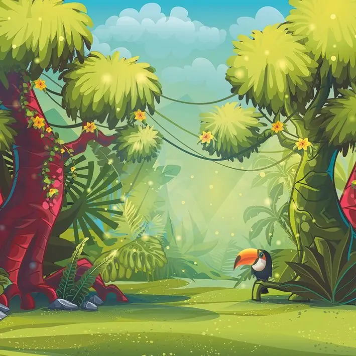 Занавеска для душа Toucan деревья и цветы джунгли дикая жизнь иллюстрация