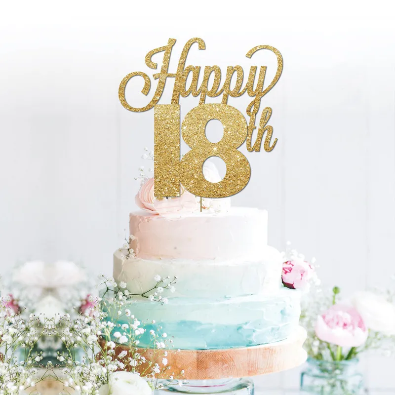 Персонализированный Золотой Топпер для торта с надписью Happy 18th Блестящий на