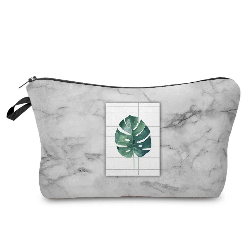 

Grid Leaves Pattern Organizer Hot Sale Marble Print Makeup Bag Multifunction Waterproof Cosmetics Bags High Quality Storage Bag