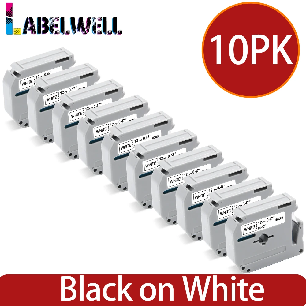 

Labelwell 10PCS MK-231 MK 231 Compatible for Brother M-K231 MK231 MK-131 631 431 531 731 831 for Brother P-touch PT-45M PT-70