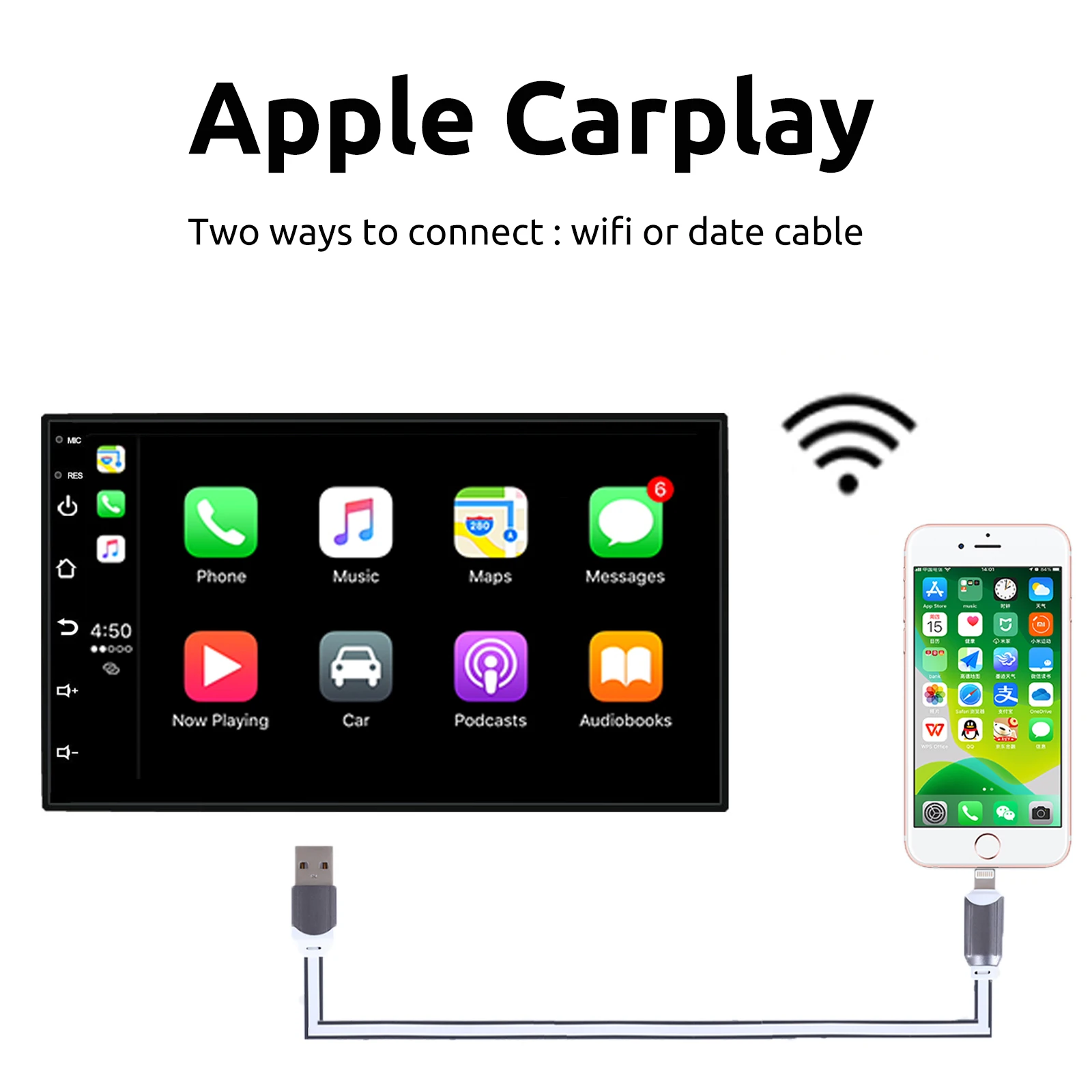 Фото Автомагнитола ESSGOO Carplay, 2 Din, Android 10, RDS, 2 + 16 Гб №3