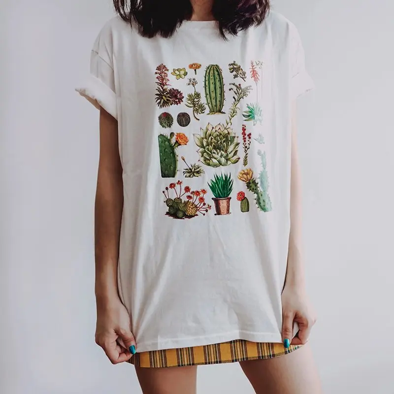

Cactus Plants Botanical Shirt Cute Gardening T-shirt Desert Not a Hugger Top Summer Fashion Short Sleeve Women Tee Grunge