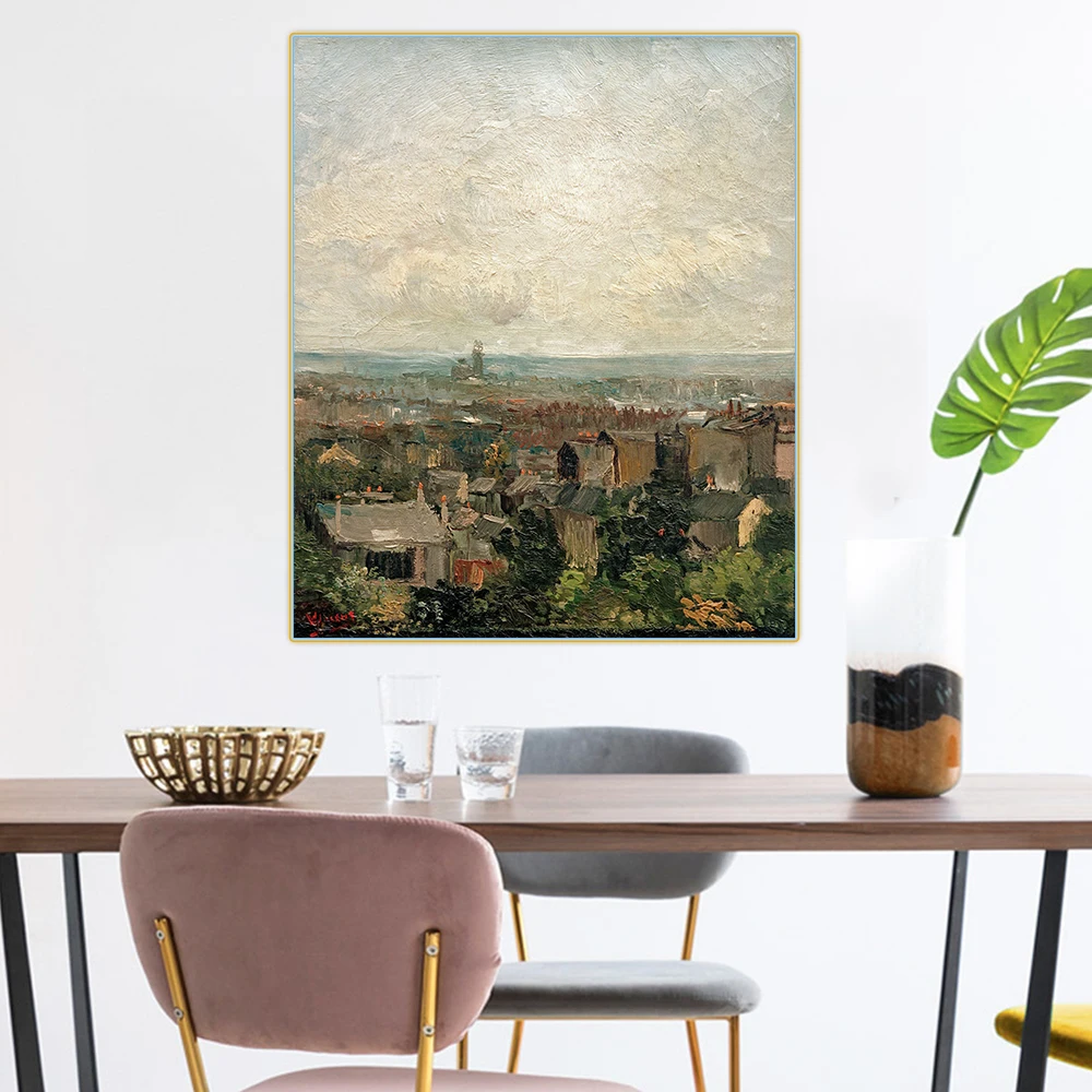 

Holover Canvas Oil Painting Van Gogh"View of Paris from Montmartre"Colorism Expressionism Aesthetic Art Home Room Decoration