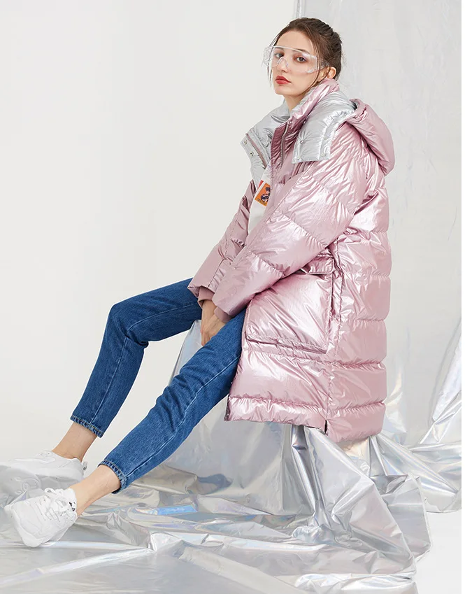 Женская модная куртка на гусином пуху Повседневная стильная с капюшоном и